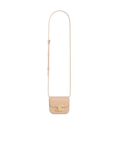 Celine Claude Logo Shoulder Bag In Beige