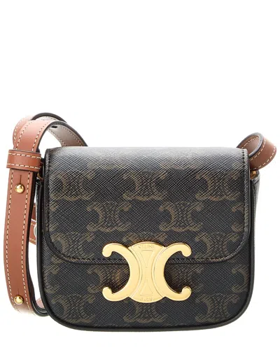 Celine Claude Mini Triomphe Coated Canvas & Leather Shoulder Bag In Brown