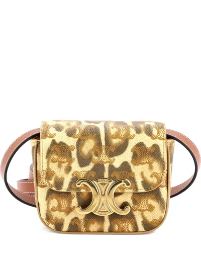 Pre-owned Celine Claude Printed Triomphe Coated Canvas Mini Shoulder Bag In Neutral
