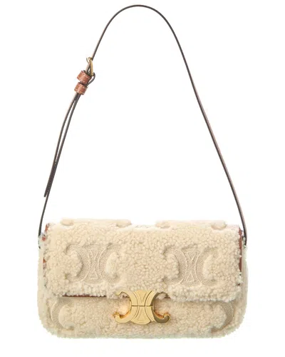 Celine Claude Shearling Shoulder Bag In Beige