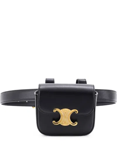 Pre-owned Celine Claude Shiny Calfskin Mini Belt Bag In Black