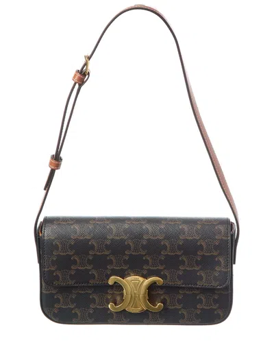 CELINE CELINE CLAUDE TRIOMPHE CANVAS & LEATHER SHOULDER BAG