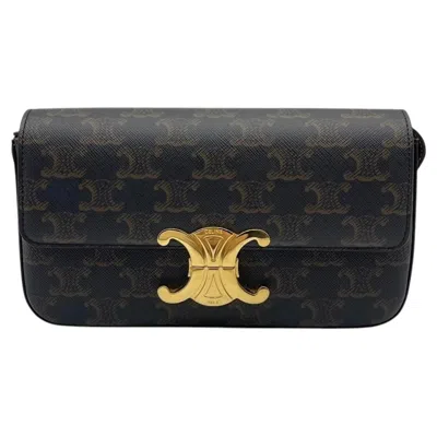 Pre-owned Celine Claude Triomphe Canvas Borwn Shoulder Bag In Black