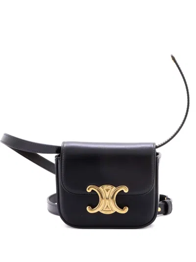 Pre-owned Celine Claude Triomphe Coated Canvas Mini Shoulder Bag In Black