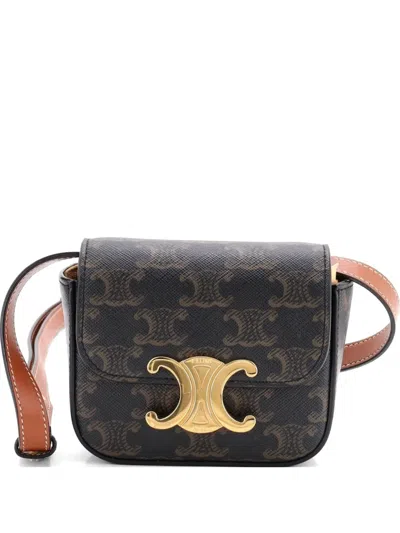 Pre-owned Celine Claude Triomphe Coated Canvas Mini Shoulder Bag In Brown