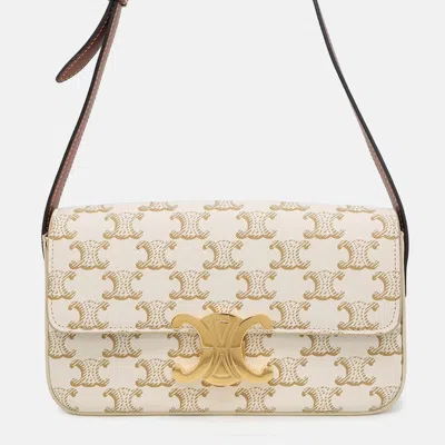 Pre-owned Celine Claude Triomphe One Shoulder Bag White Pvc Calf Leather