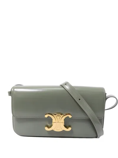 Pre-owned Celine Claude Triomphe Shoulder Bag In Green