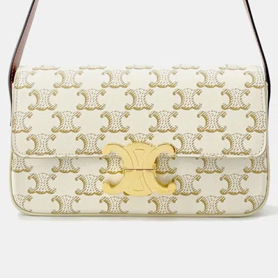 Pre-owned Celine Claude Triomphe Shoulder Ivory/brown Pvc Leather In Sand