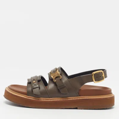 Pre-owned Celine Clea Size 35 Grey Leather Slingback Sandals