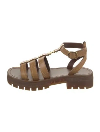 Pre-owned Celine Clea Triomphe Embossed Leather Gladiator Sandals In Multi