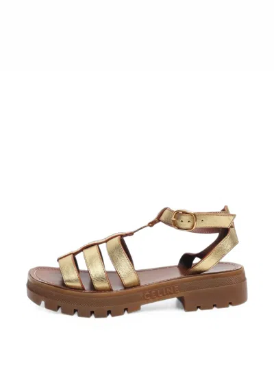Pre-owned Celine Clea Triomphe Sandals In Gold