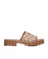 Celine Clea Triomphe Slide In Triomphe Stamped Canvas  Calfskin In Brown