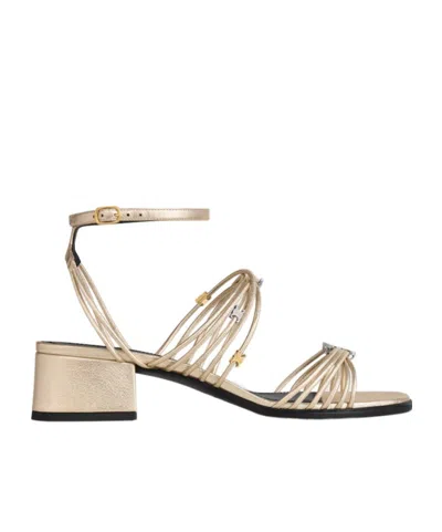 Celine Clémence Heeled Sandal In Laminated Lambskin In Neutral