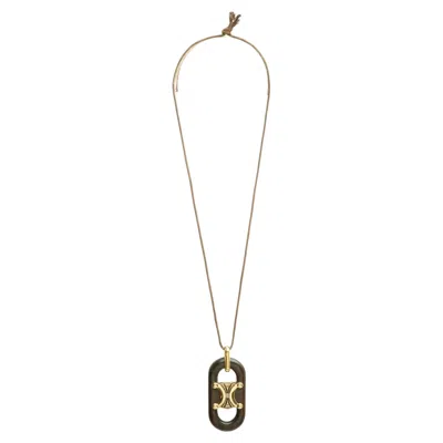 Pre-owned Celine C�line Collier Pendentif Triomphe 1990s Ebony Vermeil Pendant Necklace  In Black