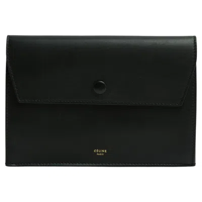 Pre-owned Celine C�line Pochette Enveloppe Noir Phoebe Philo Black Matt Leather Clutch Bag