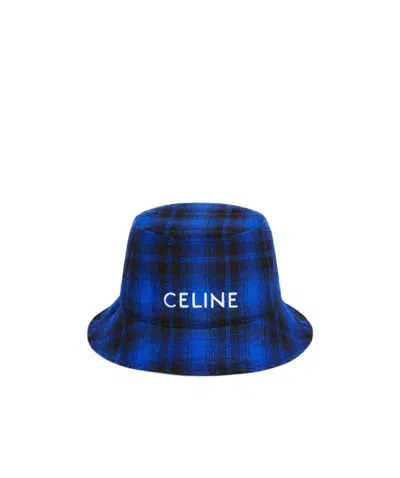 Celine Cloche Logo-embroidered Bucket Hat In Blue