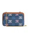 Celine Clutch On Chain Cuir Triomphe In Denim With Triomphe All Over In Blue