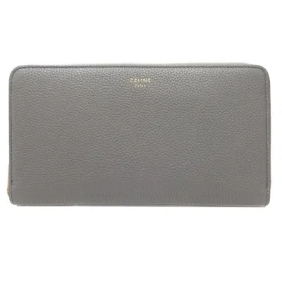 Pre-owned Celine Coal Gray Leather Long Wallet (bi-fold) () In Coal, Gray