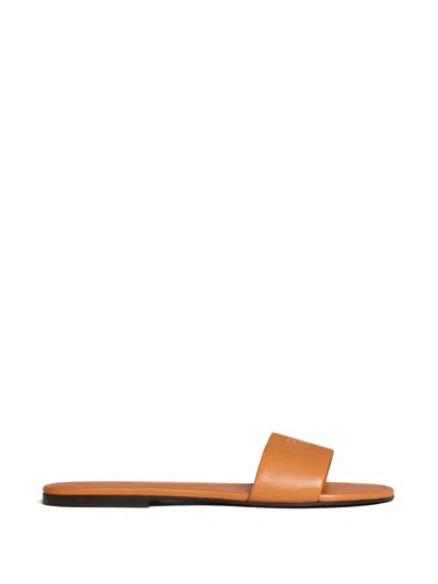 Celine Coast Logo Slide Sandals In Brown