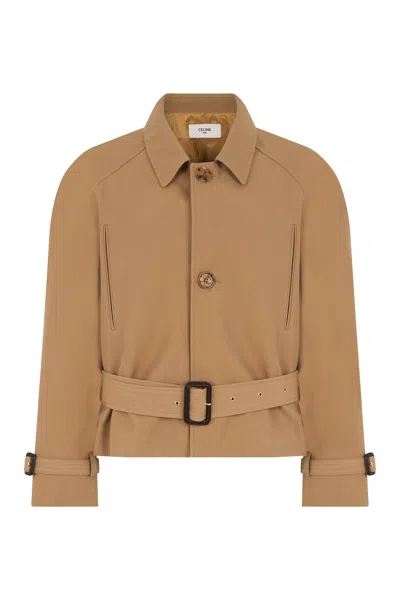 Celine Coat In Gabardine Of Wool And Cotton In Brown