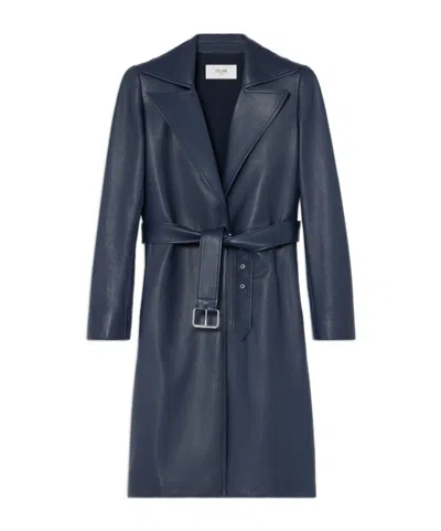 Celine Coat In Soft Lambskin In Blue