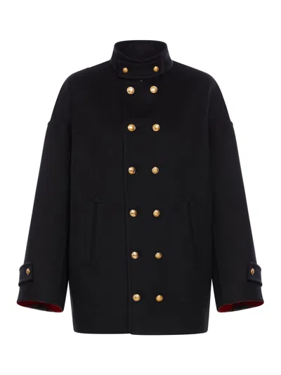 Celine Coat With A Rounded Line In Double Face Wool In Black