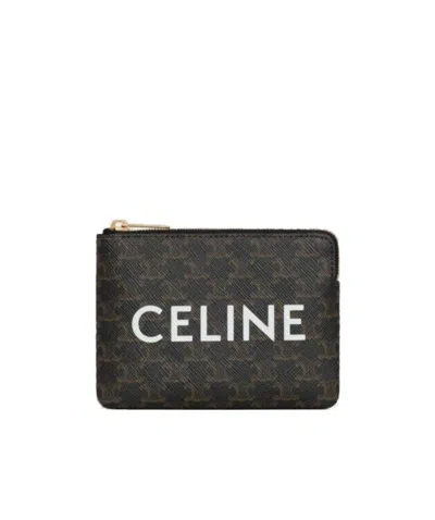 Celine Coated Canvas Logo Printed Change Card Bag In Black