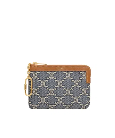 Celine Coin Purse  In Jacqaurd Triomphe All Over In Blue