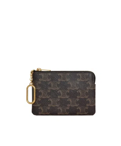 Celine Coin Purse In Triomphe Canvas In Black