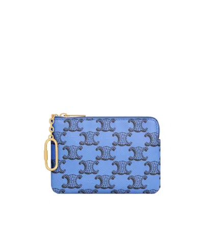 Celine Coin Purse  In Triomphe Canvas In Blue