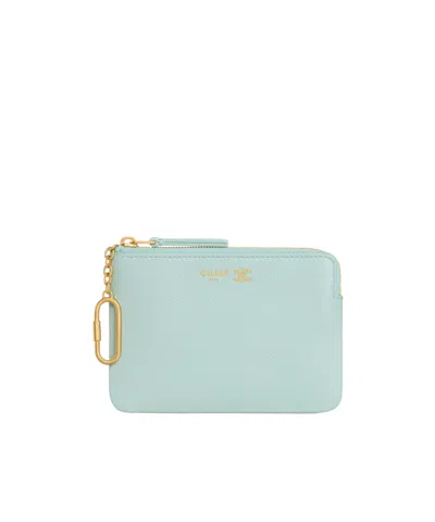 Celine Coin Purse Triomphe Stamp In Grained Supple Calfskin In Pink Blue/dark Ivory