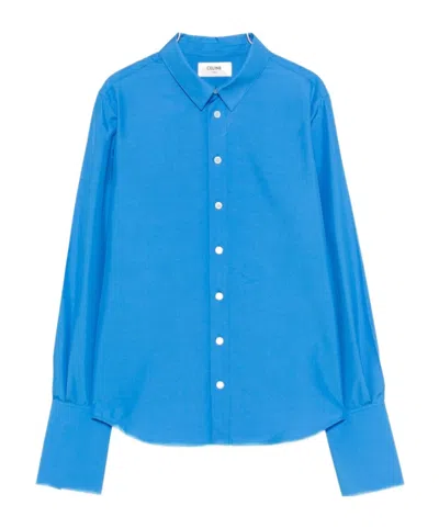 Celine Collared Long-sleeved Shirt In Blue