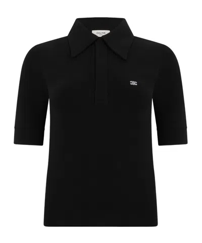 Celine Collared Short-sleeved Polo Shirt In Black