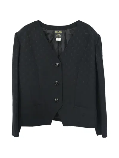 Pre-owned Celine Collarless Floral-jacquard Jacket In Black