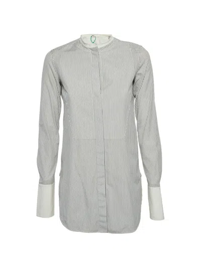 Pre-owned Celine Collarless Striped Shirt In White