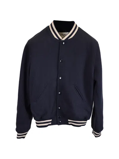 Pre-owned Celine Collegiate Wool Bomber Jacket In Blue