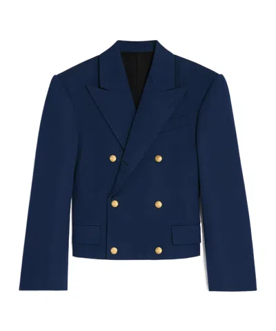 Celine Colonne Blazer In Diagonal Wool In Blue