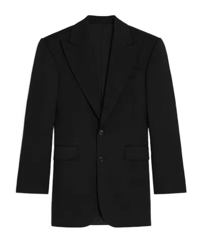Celine Colonne Jacket In Diagonal Wool In Black