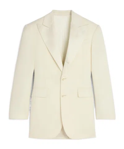 Celine Colonne Jacket In Diagonal Wool In White