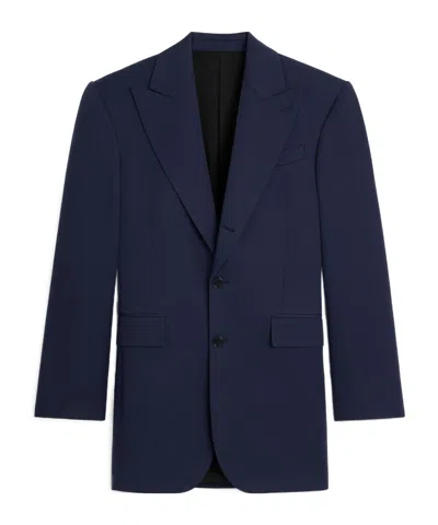 Celine Colonne Jacket In Grain De Poudre Wool In Blue