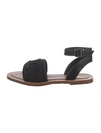 Pre-owned Celine Colorblock Pattern Embroidered Accent Espadrilles In Black