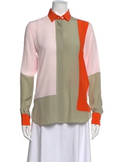 Pre-owned Celine Colorblock Pattern Long Sleeve Top In Pink