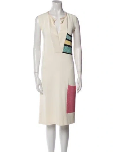 Pre-owned Celine Colorblock Pattern Midi Length Dress In Neutral
