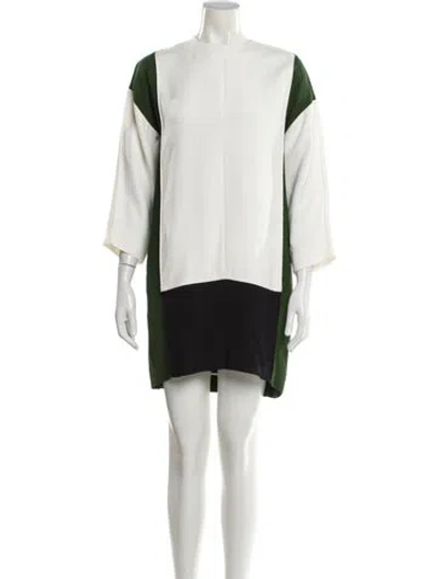 Pre-owned Celine Colorblock Pattern Mini Dress In Green