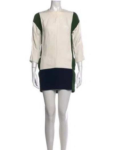 Pre-owned Celine Colorblock Pattern Mini Dress In Green/neutrals