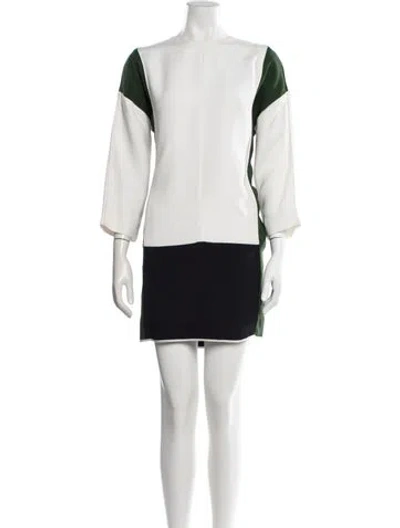 Pre-owned Celine Colorblock Pattern Mini Dress In White