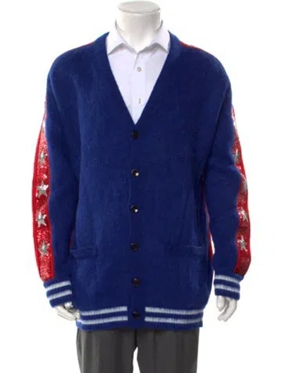 Pre-owned Celine Colorblock Star Alpaca Cardigan In Blue