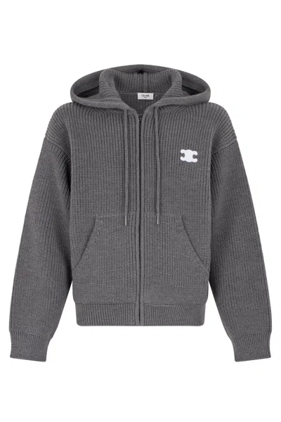 Celine Comfortable Hooded Cardigan With Zipper In Gray