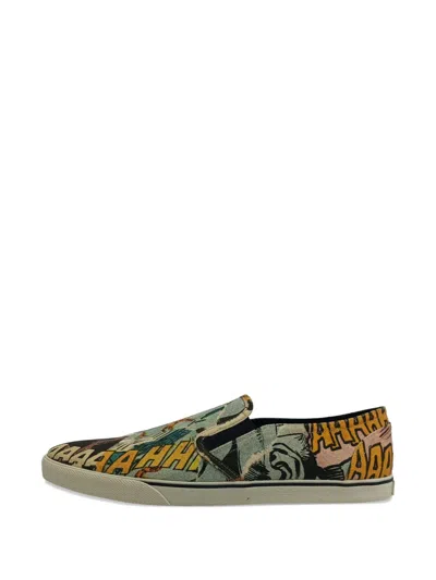 Pre-owned Celine Comic-print Slip-on Sneakers In Yellow