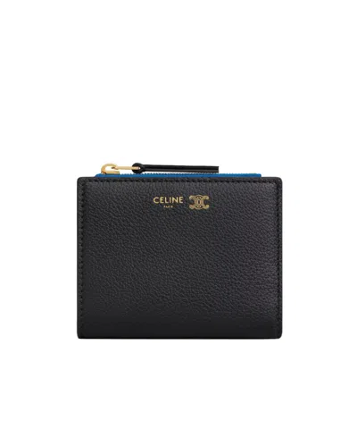 Celine Compact Wallet In Supple Grained Calfskin In Black